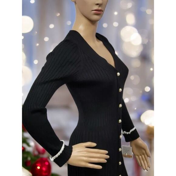 (60% OFF ) NWT Taylor Fit And Flare Black/Ivory Midi Sweater Dress M MSRP: $140 - Picture 5 of 8